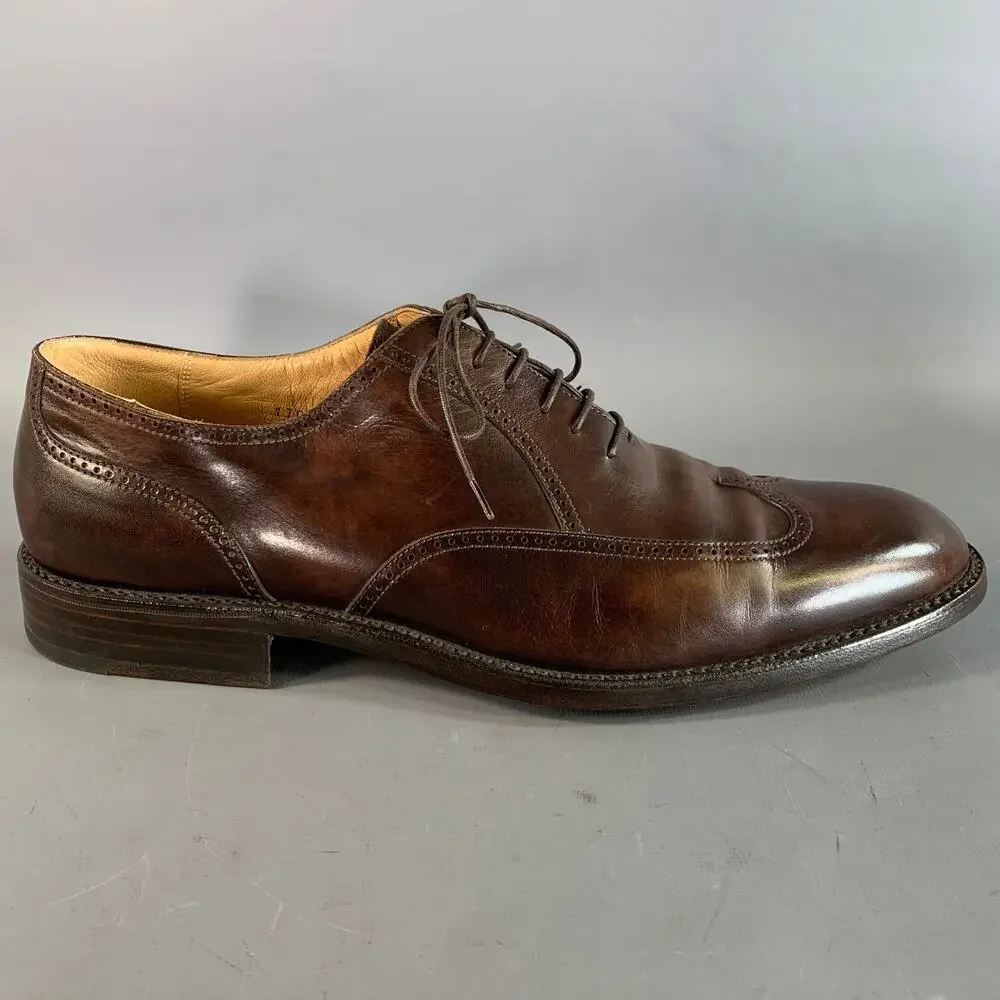 GRAVATI Size 9.5 Brown Wingtip Leather Oxford Lace Up Shoes